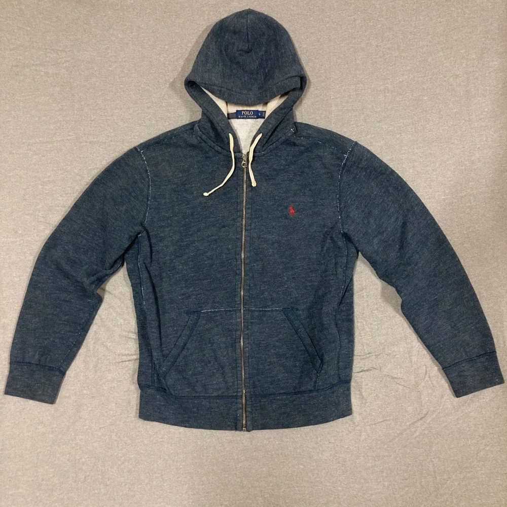 Polo Ralph Lauren Mens Blue Heathered‎ Full Zip Hoodie Sweatshirt Size Large